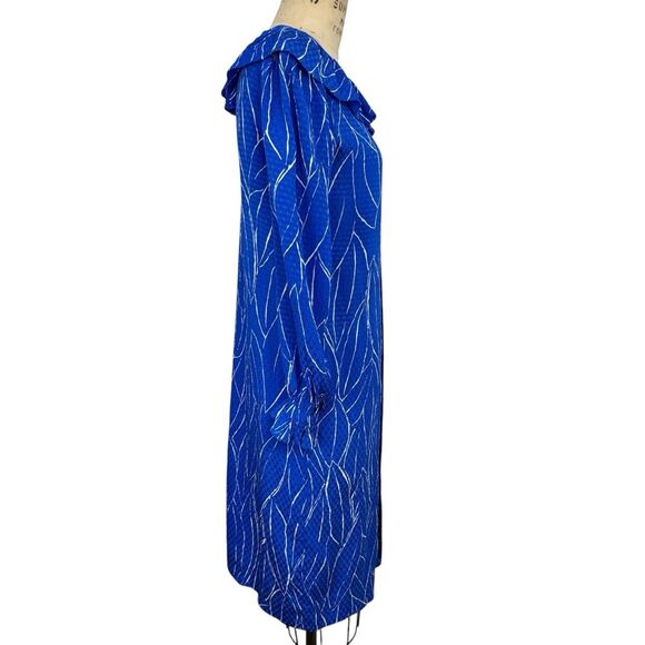 Vintage Adele Simpson Women Silk Midi Dress Medium Royal Blue Long Sleeve Ruffle - Picture 2 of 14